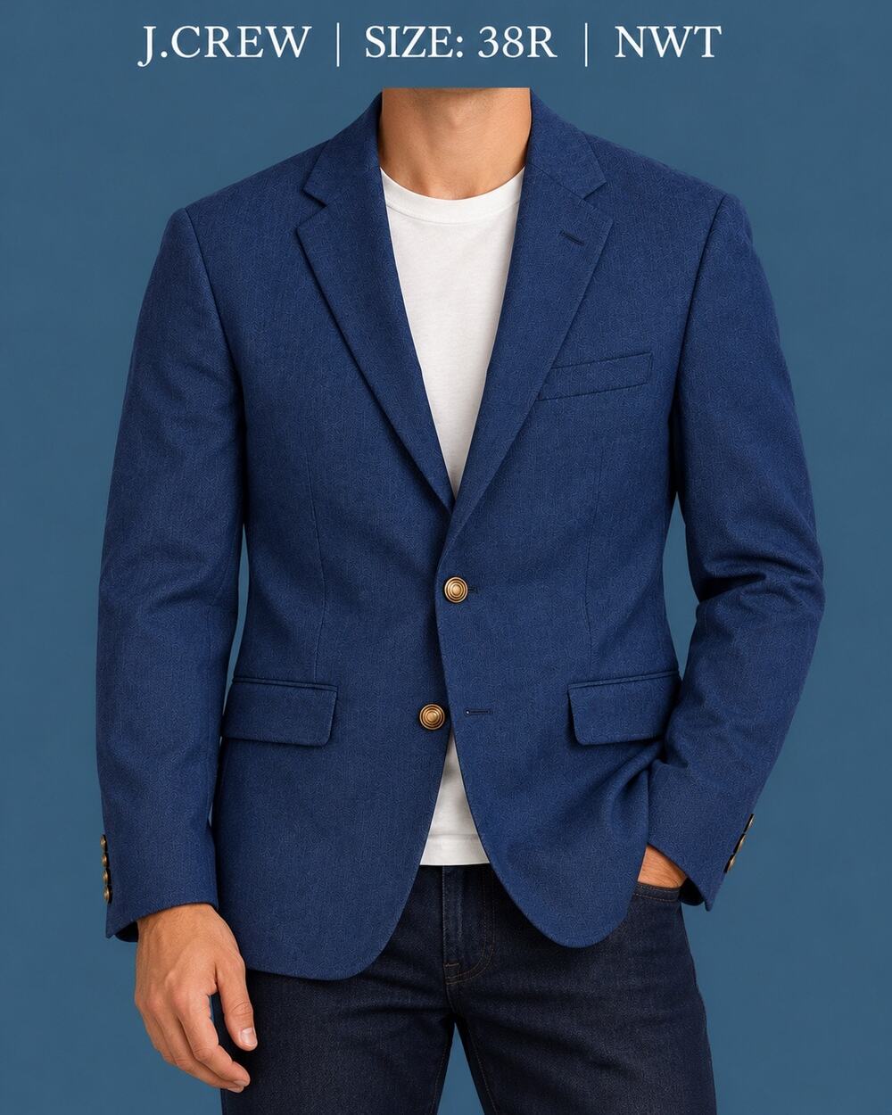J.Crew Thompson Navy Wool Blend Blazer Gold Buttons NWT 36